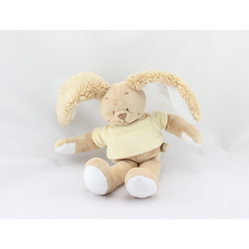 Doudou lapin beige pull jaune Gaspard NOUKIE'S