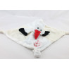 Doudou plat cigogne écru blanche rouge brodé RODA