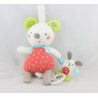 Doudou musical souris blanche rouge bleu vert POMMETTE