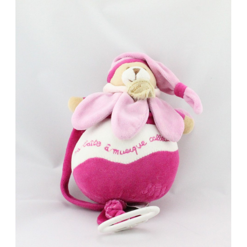 Doudou et compagnie Ma boite à musique collector ours fleur pétale rose blanc