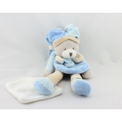 Doudou et compagnie pantin ours bleu gris beige mouchoir