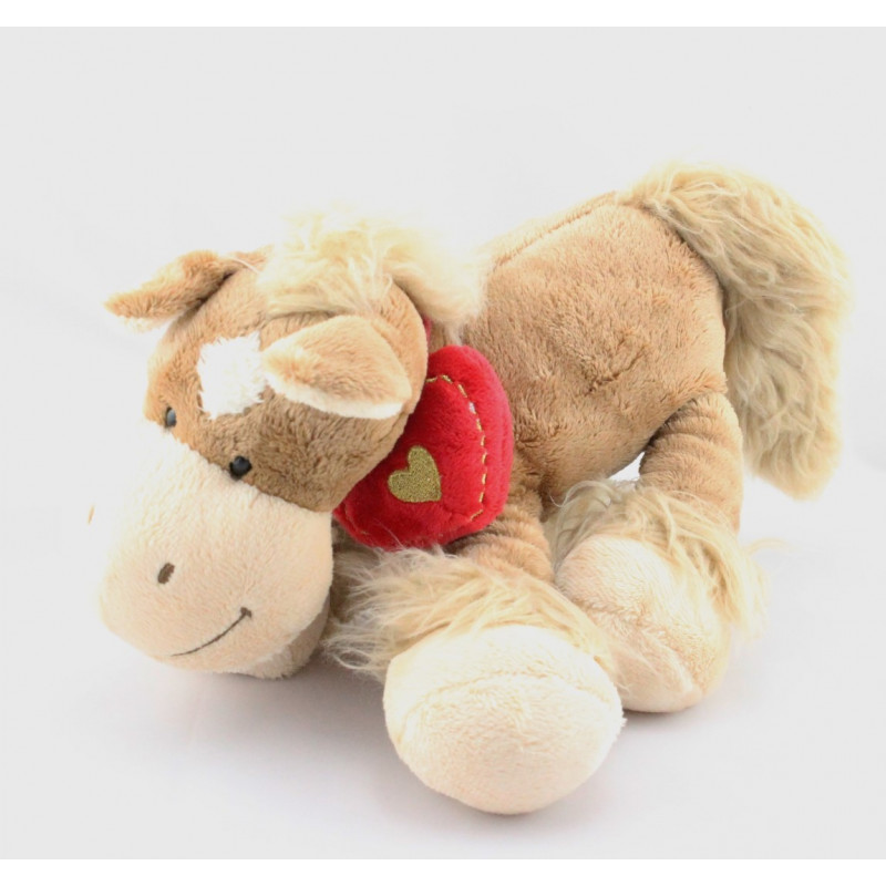 Doudou cheval marron coeur rouge NICOTOY