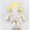 Doudou poupée fille blonde robe blanche fleurs pois OBAIBI