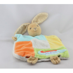 Doudou plat lapin bleu blanc orange jaune vert crocodile KALOO