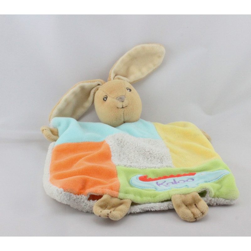 Doudou plat lapin bleu blanc orange jaune vert crocodile KALOO