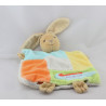 Doudou plat lapin bleu blanc orange jaune vert crocodile KALOO