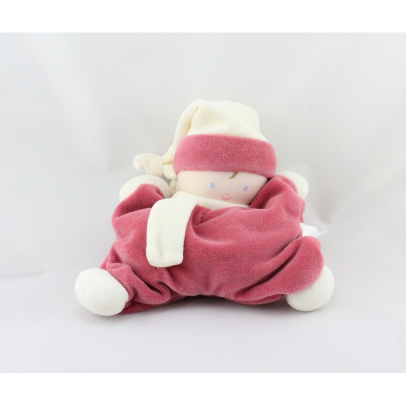Doudou semi plat baby corolle blanc rose grenadine Corolle