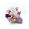 Doudou plat marionnette éléphant tissu indien violet bordeaux rose