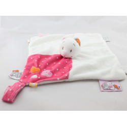 Doudou plat chat blanc rose pois coeurs NOUKIE'S 