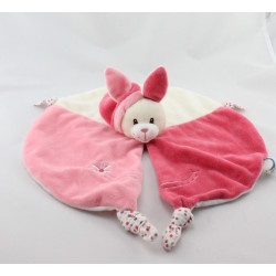 Doudou plat rond lapin rose blanc pois GIPSY