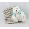 Doudou ours blanc sac à dos mouchoir rayé OBAIBI