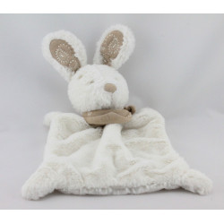 Doudou plat lapin blanc bandanas gris beige NICOTOY