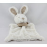 Doudou plat lapin blanc bandanas gris beige NICOTOY