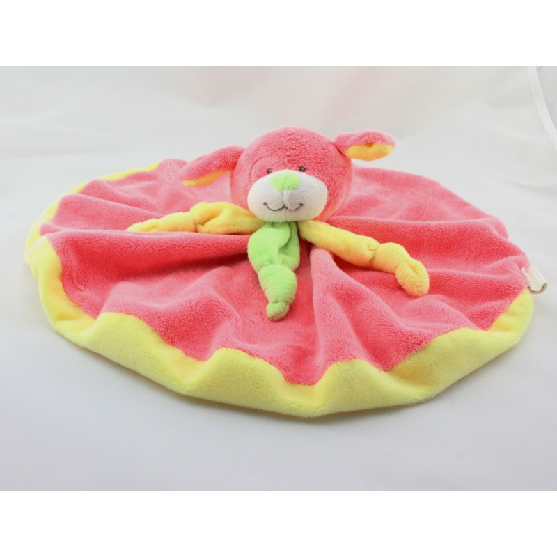 Doudou plat rond chien rouge jaune vert MAXITA