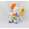 Doudou éléphant gris orange jaune bleu vert TEX