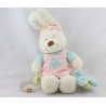 Doudou lapin blanc robe rose bleu papillon TEX BABY