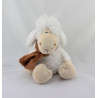 Doudou mouton blanc écharpe marron PLANET PLUCH