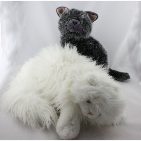 Peluche chat blanc angora et chat gris  