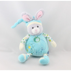 Doudou lapin bleu blanc pommes GIPSY