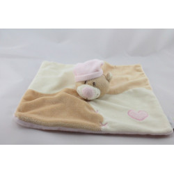 Doudou plat ours plat beige blanc rose coeur MANON ET VALENTIN