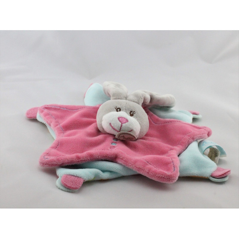 Doudou plat étoile lapin rose vert rayé Stella BABY NAT