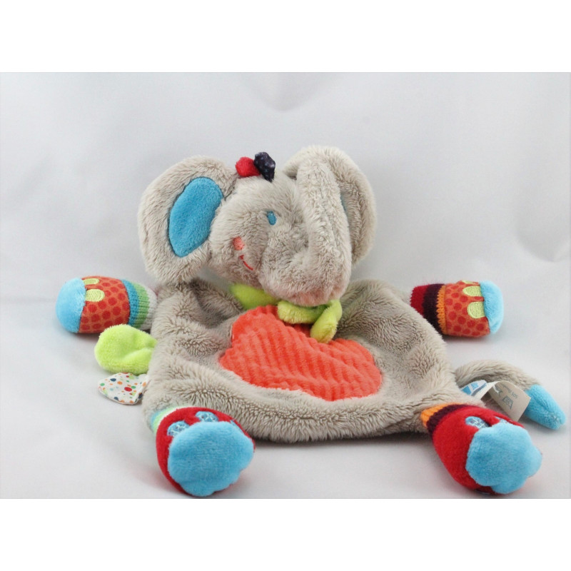 Doudou plat mouton blanc bandanas rouge vichy vert TEX