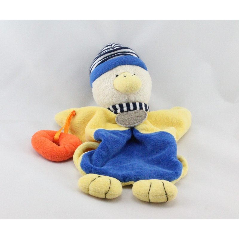 Doudou et compagnie marionnette canard bleu jaune bouée
