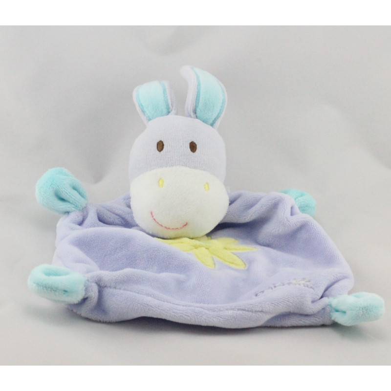 Doudou plat ane cheval mauve fleur jaune BABYSUN