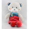 Doudou ours gris robe bleu rouge pois lune NICOTOY