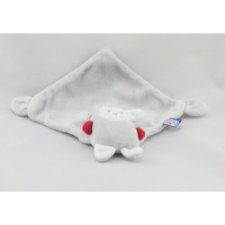 Doudou plat lapin gris blanc rouge SUCRE D'ORGE 