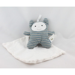 Doudou plat lutin garçon rayé bleu gris mouchoir BERLINGOT