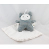 Doudou plat lutin garçon rayé bleu gris mouchoir BERLINGOT
