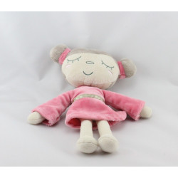 Doudou poupée fille beige robe rose TAPE A L'OEIL