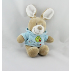 Doudou lapin beige sweat capuche bleu arbre oiseau NICOTOY 