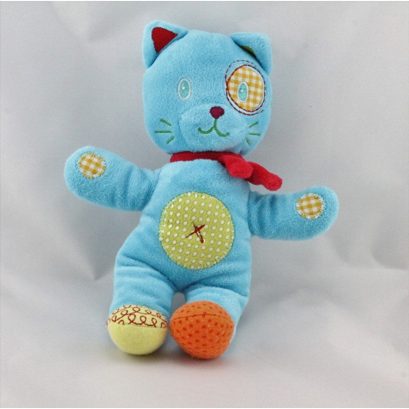 Doudou ours bleu vert rapiécé NICOTOY Neuf