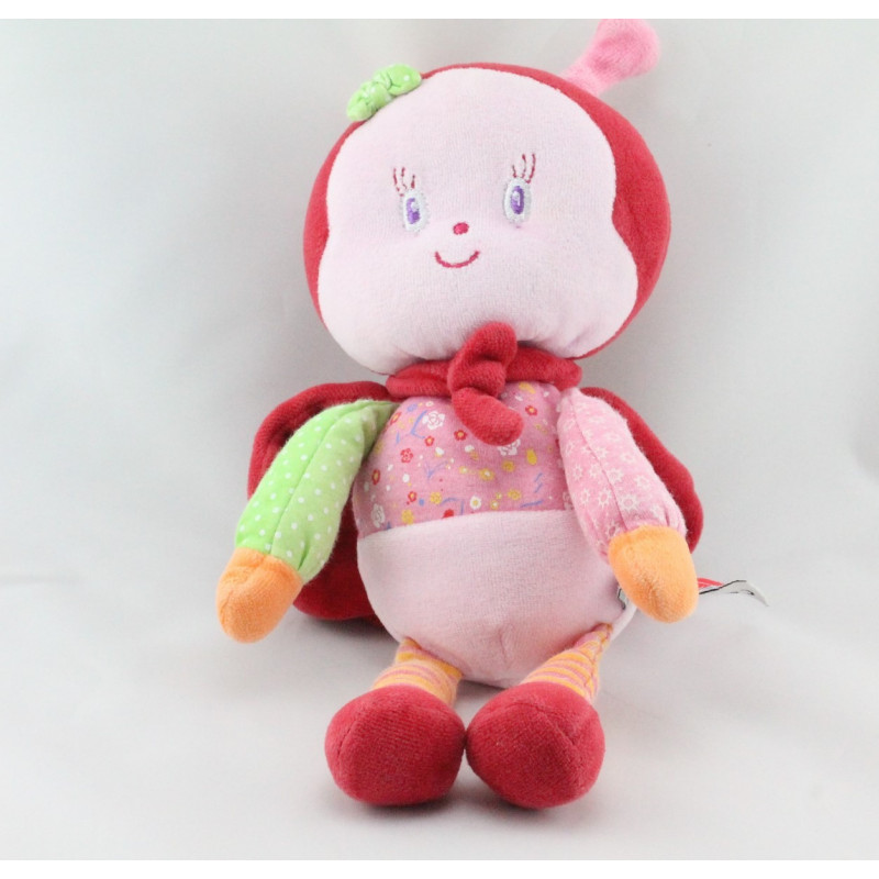 Doudou coccinelle rouge rose vert orange fleurs INFLUX