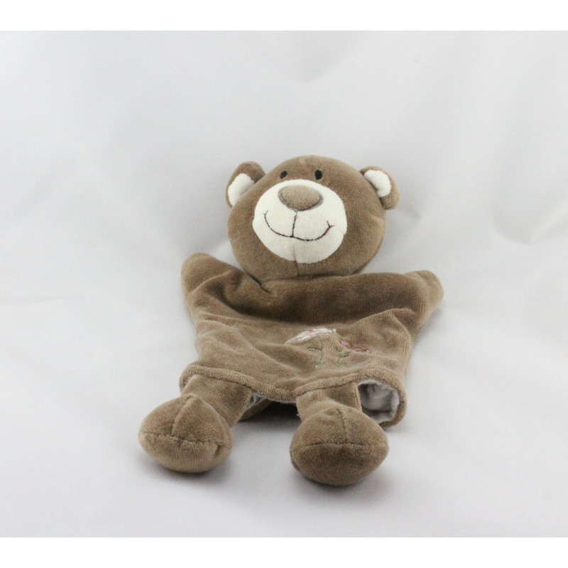 DDoudou plat marionnette ours marron fleurs PLAYKIDS