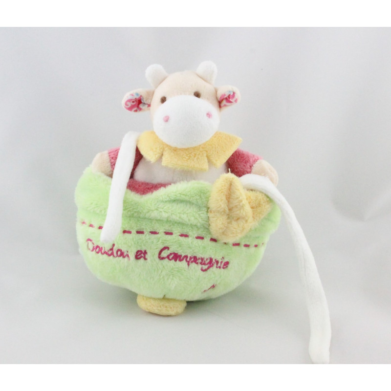 Doudou et compagnie musical vache blanche rose verte jaune