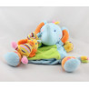 Doudou plat marionnette éléphant bleu vert oiseau NICOTOY