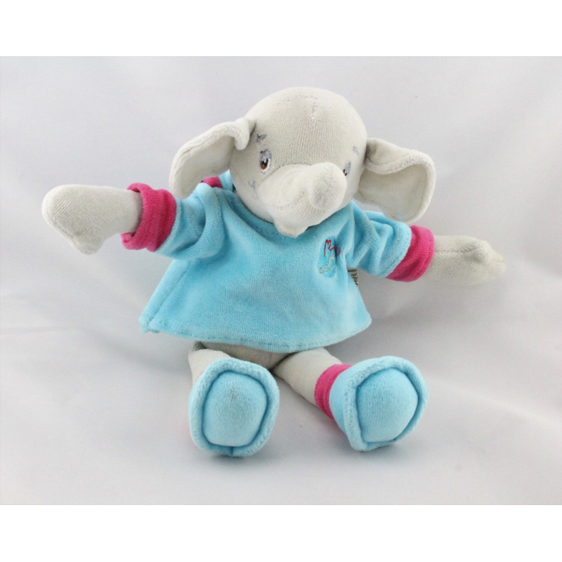 Doudou éléphant gris pull bleu rose BESTEVER 2010