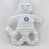 Doudou hochet forme OB blanc rayé bleu OBAIBI