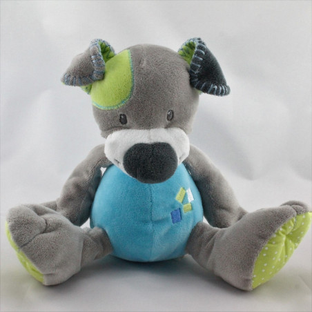 Doudou chien gris bleu vert DOUKIDOU