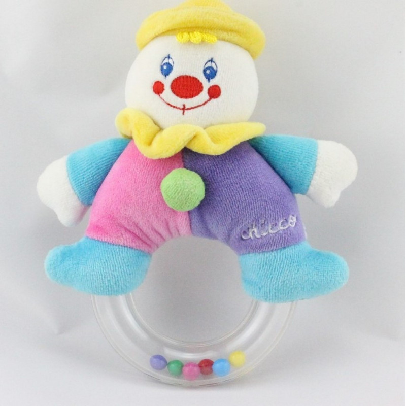 Doudou hochet clown rose violet bleu CHICCO