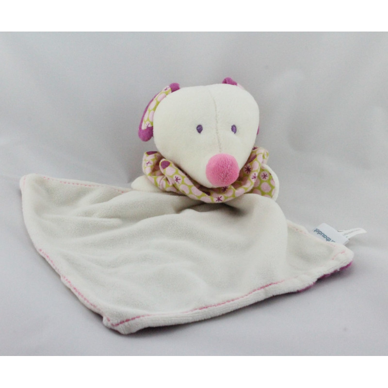 Doudou plat souris blanche rose étoiles VERTBAUDET