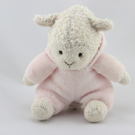 petit Doudou mouton blanc rose capuche