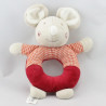 Doudou anneau hochet souris beige rouge SUCRE D'ORGE
