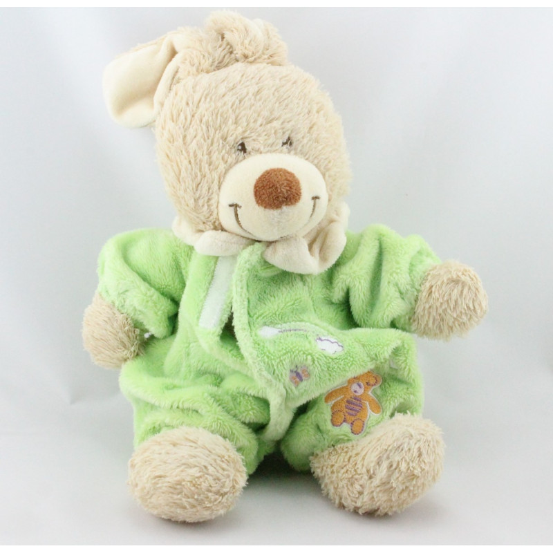Doudou lapin combinaison verte nuage papillon ours TEX