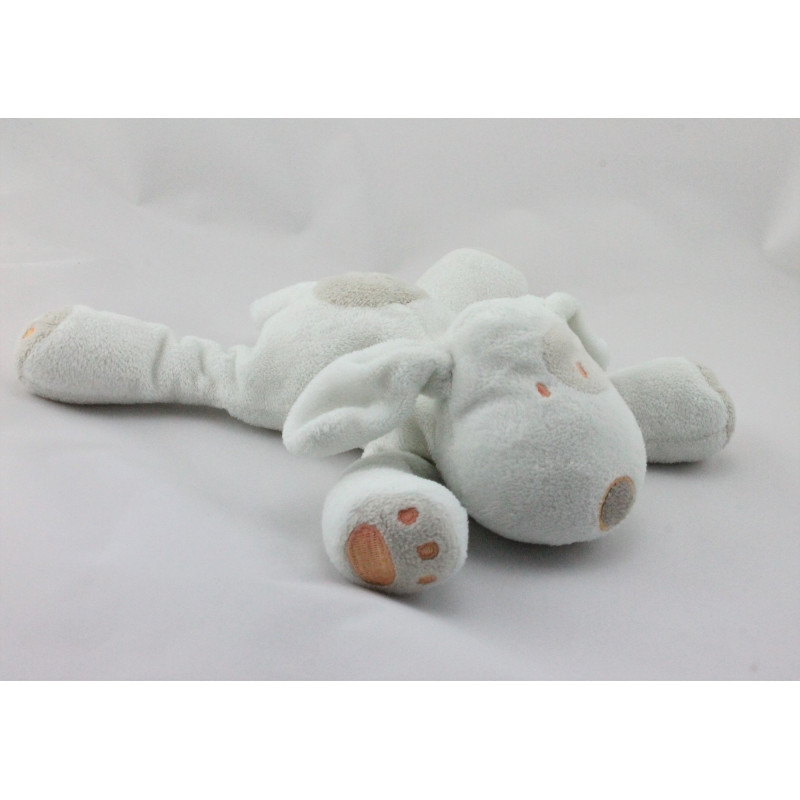 Doudou chien blanc cocard beige orange OBAIBI