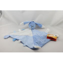 Doudou plat lapin bleu blanc rayé AUCHAN 
