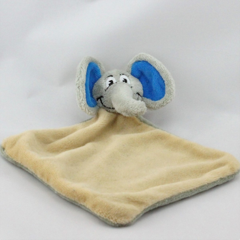 Doudou plat éléphant beige gris bleu UNICEF